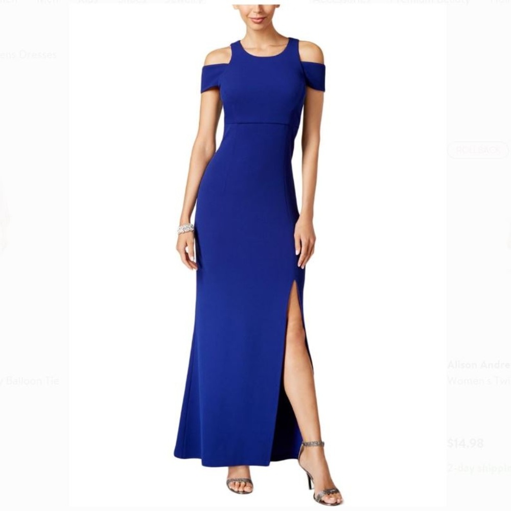 MSK Textured Open Shoulder Evening Dress